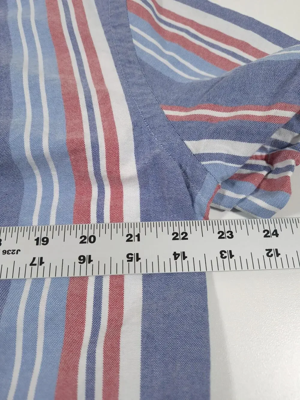 Polo Ralph Lauren Shirt Mens L Blue Stripe Custom Fit S/S Button Down Flesh Pony